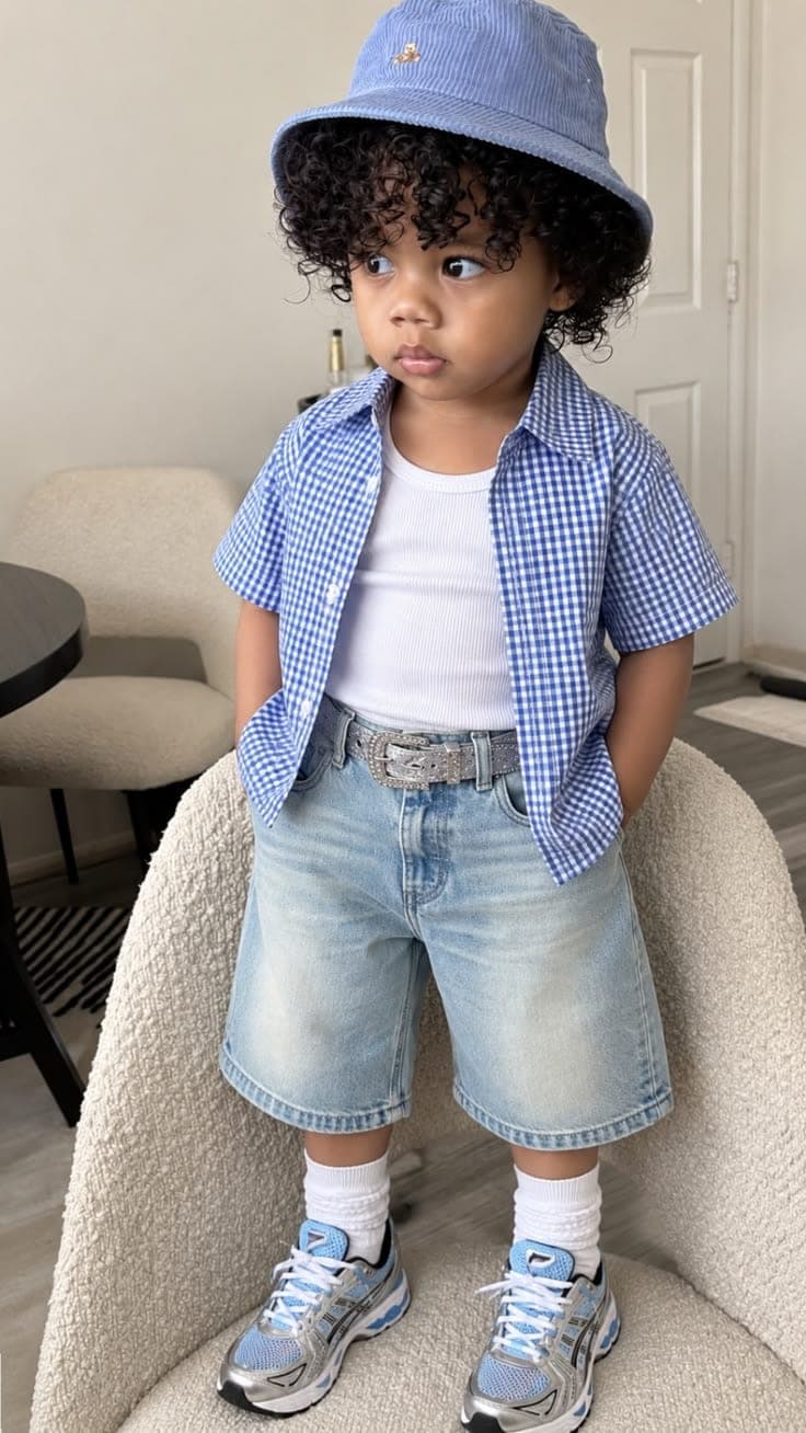 Boys Gingham Shirt and Denim Shorts