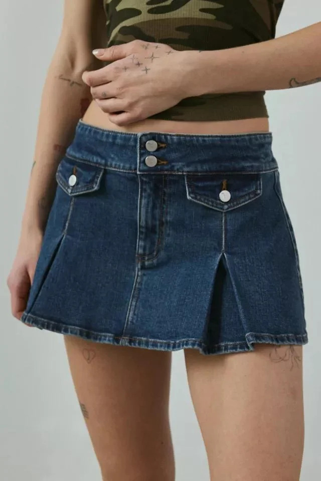 Denim pleat skirt mid wash