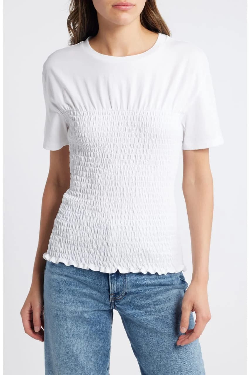white shirred top