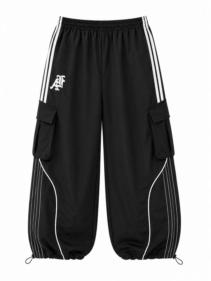 Black Parachute Cargo Trousers